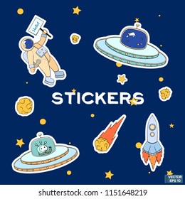 Vector image. A set of cute space cartoon stickers.