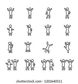 Vector image set of dancing people line icons.