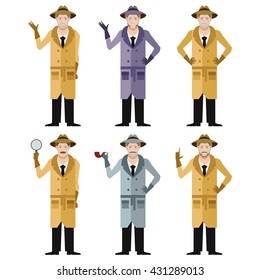 Vector image of the set of detectives