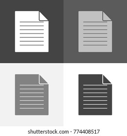  Vector image set of a document. Paper icon. Vector document white icon on white-grey-black color