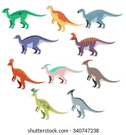 Vector image of a set of duck dinosaurs