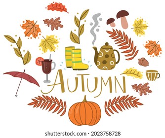 vector image set of elements of the autumn theme. Thanksgiving, harvest festival. Banner, postcard, invitation card