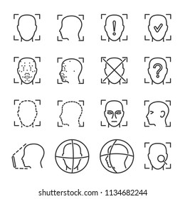 Vector image set face recognition line icons.Face ID.