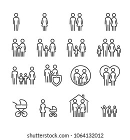 Vector image set of family line icons.