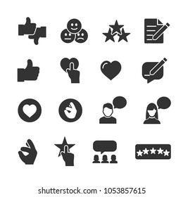 Vector image set of feedback and testimonials icons.