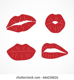 Vector image set female lips lipstick kiss print.