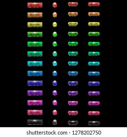 Vector image of a set of fifty two volumetric multicolored web buttons