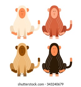 Vector image of set of flat cartoon monkeys