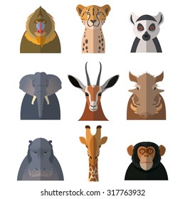 Vector image of a set with flat icons of african animals