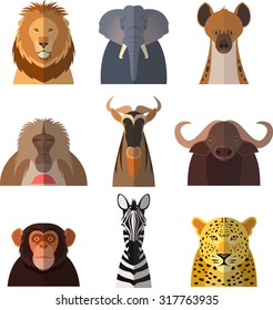 Vector image of a set with flat icons of african animals