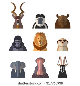 Vector image of a set with flat icons of african animals