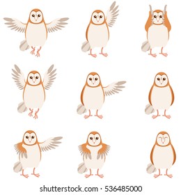 Vector image of the Set of flat icons of screech-owl