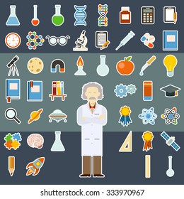 Vector image of a set of flat sciense icons