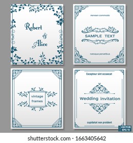 Vector image. Set of floral frames with curls. Design templates. Postcards, wedding invitation, menu.