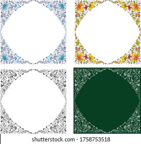 Vector image of set floral frames from outlines decorative leaves