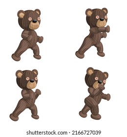 Vector image of a set of four knitted bears in various positions. Isolated on white background. EPS 10