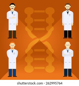 Vector image of  set with four scientists