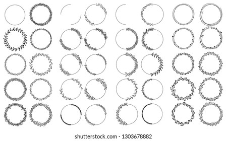 
Vector image set of frames for inscriptions and cards. Vegetable mativs, flowers, leaves. Round logo, wreath, frame for text