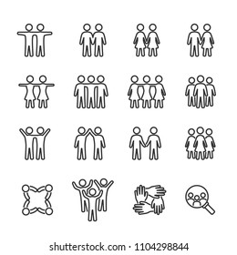 Vector image set of friends and friendship line icons.