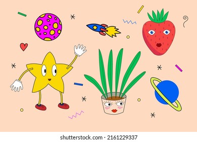 Vector image, set of funny cartoon characters