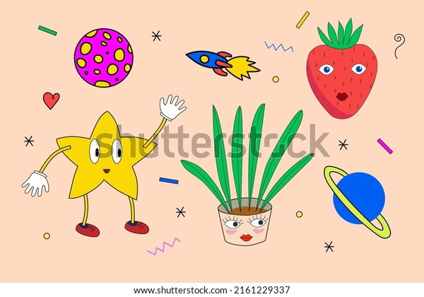 Vector image, set\
of funny cartoon\
characters