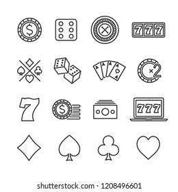 Vector image set of gambling line icons.Casino icons.