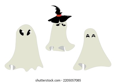 Vector image. set of ghosts in costumes. Image for decoration of postcards for Halloween.