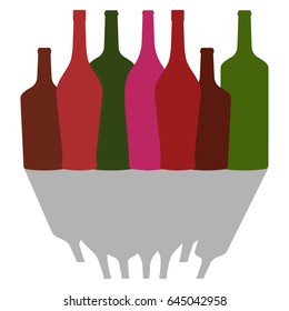 Vector image set of glass colored bottles. Set of bottle.