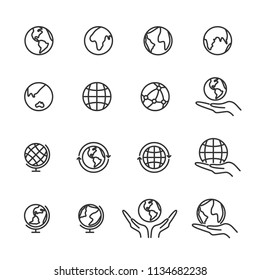 Vector image set of globe line icons.Earth icons.