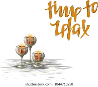 Vector image of a set of goblets, wine glasses and wine glasses, as candlesticks with a decorative candle