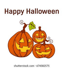 Vector image. A set of Halloween pumpkins. Funny orange pumpkins for the holiday. Halloween party, invitation