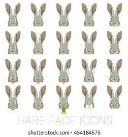Vector image of the set of Hare faces