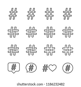 Vector image set hashtag line icons.