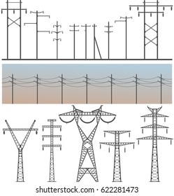 Vector image set of high-voltage poles on a white background design element