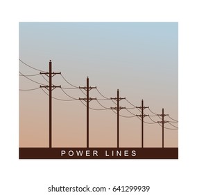 Vector image set of high-voltage power transmission poles exhibited in a row