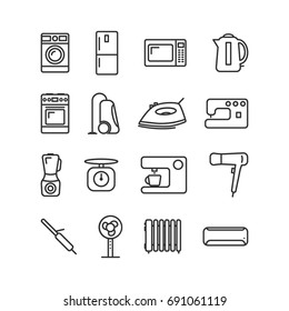 Vector image of set of household appliances icons line.