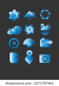 Imagen vectorial, un conjunto de iconos de estilo moderno, degradado sobre un fondo negro