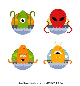 The vector image. A set of icons. Sea monsters and aliens