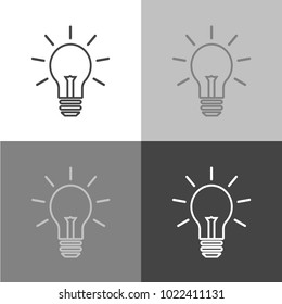 Vector image set of a lamp. Light bulb icon. Vector icon on white-grey-black color 