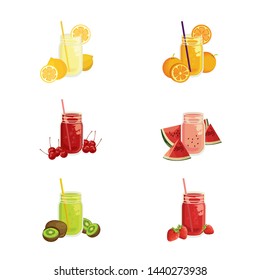
Vector image of a set of lemonade. Lemonade with different tastes on a white background