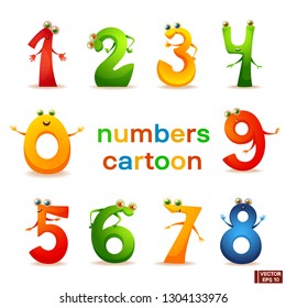 Vector image. Set of math cartoon characters. Cute funny numbers.