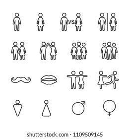 Vector image set of men and women line icons.