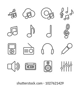 Vector image set of music line icons.