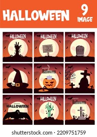 vector image, set of orange background halloween images
