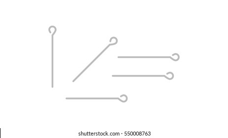Vector image set of pins on a light background. Illustration of office supplies. Subject to sewing, fixing clothes.