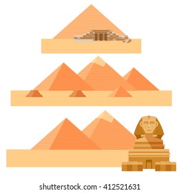 Vector image of the set of piramides and the Sphinx of Egypet