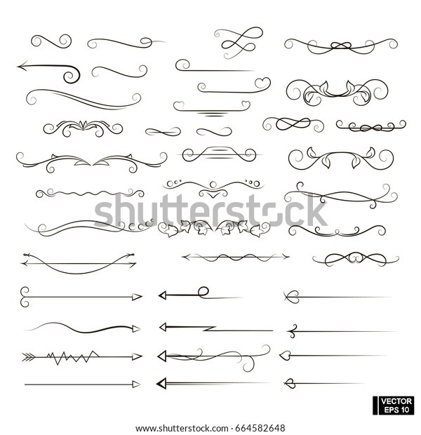 Vector image. A set of
scrolls and curls for underlining. Decorative arrows deviders hand
drawing