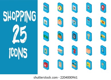 imagen vectorial. conjunto de iconos de compras con fondo azul.