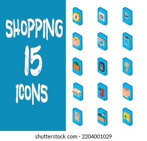 vector image. set of shopping icons with blue background.