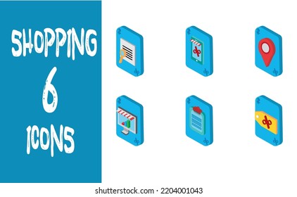 Vektorbild. Set von Shopping-Icons mit blauem Hintergrund.